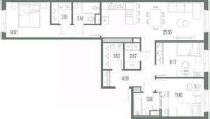 3-к квартира, строящийся дом, 89м2, 7/10 этаж