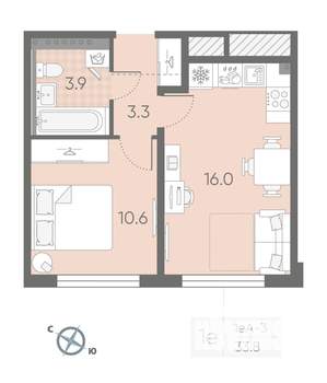 1-к квартира, вторичка, 34м2, 3/4 этаж