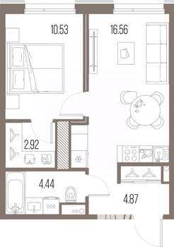 1-к квартира, строящийся дом, 39м2, 9/10 этаж