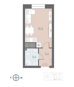 Студия квартира, вторичка, 23м2, 12/12 этаж