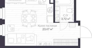 Студия квартира, вторичка, 27м2, 2/10 этаж