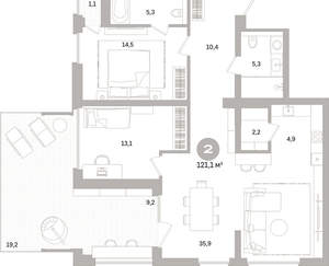 2-к квартира, вторичка, 121м2, 2/16 этаж