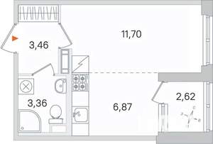 Студия квартира, вторичка, 27м2, 1/4 этаж