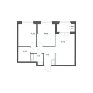 2-к квартира, вторичка, 54м2, 6/24 этаж