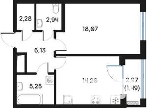 1-к квартира, вторичка, 51м2, 2/9 этаж
