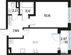 1-к квартира, вторичка, 48м2, 4/9 этаж