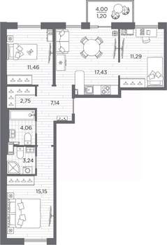 3-к квартира, вторичка, 74м2, 4/7 этаж