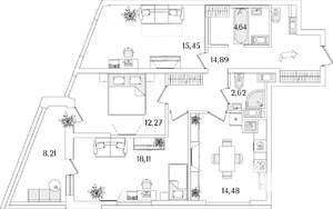 3-к квартира, вторичка, 86м2, 14/17 этаж