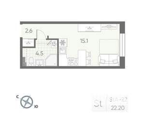 Студия квартира, вторичка, 22м2, 1/4 этаж