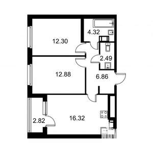 2-к квартира, строящийся дом, 57м2, 2/9 этаж