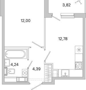 1-к квартира, вторичка, 36м2, 5/5 этаж