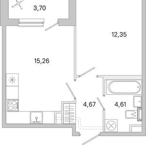 1-к квартира, вторичка, 39м2, 1/5 этаж
