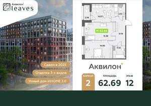 2-к квартира, вторичка, 63м2, 12/12 этаж