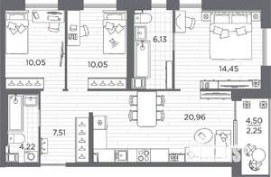3-к квартира, вторичка, 76м2, 13/25 этаж
