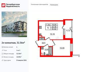 1-к квартира, вторичка, 32м2, 1/5 этаж