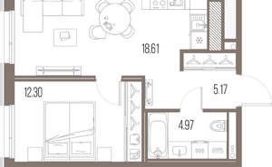 1-к квартира, строящийся дом, 41м2, 10/10 этаж