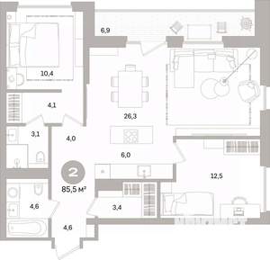 2-к квартира, вторичка, 86м2, 2/15 этаж