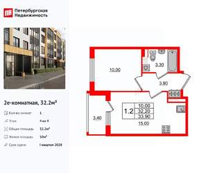 1-к квартира, вторичка, 32м2, 4/4 этаж