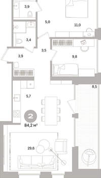 2-к квартира, вторичка, 84м2, 15/16 этаж