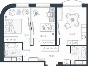 2-к квартира, строящийся дом, 63м2, 6/9 этаж