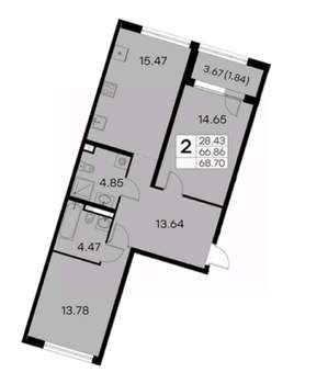 2-к квартира, вторичка, 69м2, 2/19 этаж