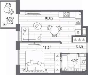 1-к квартира, вторичка, 41м2, 5/7 этаж