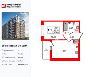 1-к квартира, вторичка, 30м2, 8/11 этаж