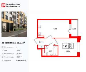 1-к квартира, вторичка, 33м2, 1/4 этаж