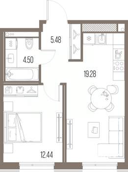 1-к квартира, строящийся дом, 42м2, 8/10 этаж