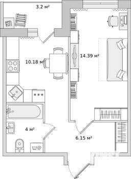 1-к квартира, вторичка, 38м2, 14/16 этаж