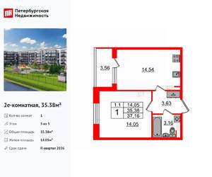 1-к квартира, вторичка, 35м2, 5/5 этаж