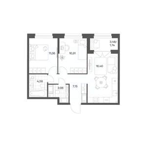 2-к квартира, вторичка, 54м2, 3/24 этаж