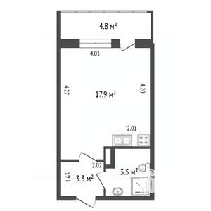 Студия квартира, вторичка, 25м2, 3/7 этаж