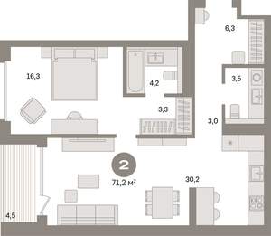 1-к квартира, вторичка, 71м2, 9/17 этаж