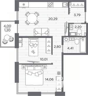 2-к квартира, вторичка, 59м2, 4/7 этаж