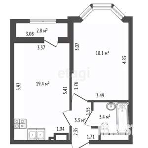 1-к квартира, вторичка, 44м2, 17/24 этаж