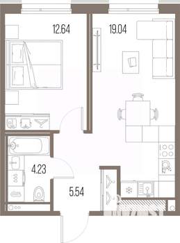 1-к квартира, строящийся дом, 41м2, 8/10 этаж