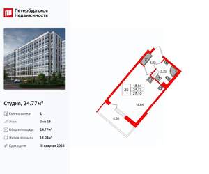 Студия квартира, вторичка, 25м2, 2/15 этаж