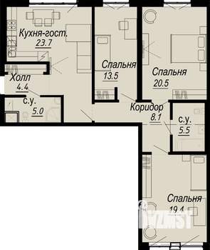 3-к квартира, вторичка, 102м2, 3/8 этаж