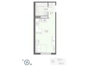 Студия квартира, вторичка, 24м2, 1/4 этаж