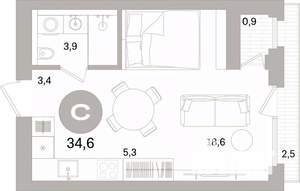 Студия квартира, вторичка, 35м2, 2/7 этаж
