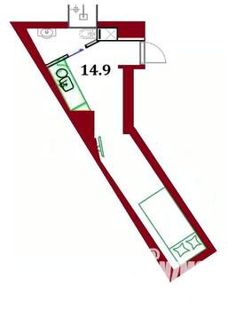 Студия квартира, вторичка, 15м2, -1/5 этаж