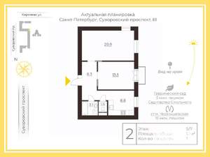 2-к квартира, вторичка, 58м2, 5/7 этаж