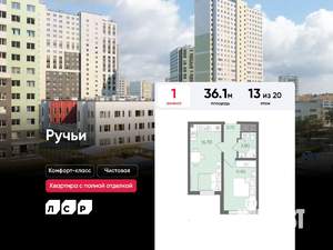 1-к квартира, вторичка, 36м2, 13/20 этаж