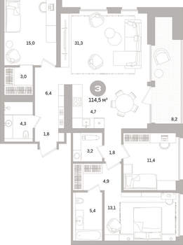 3-к квартира, вторичка, 114м2, 15/16 этаж