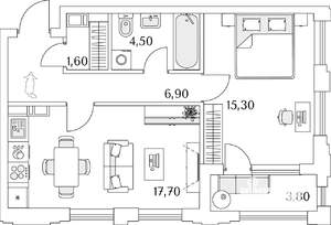 1-к квартира, вторичка, 48м2, 13/13 этаж