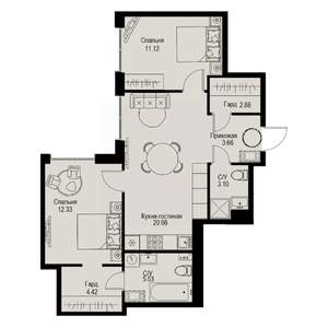 2-к квартира, вторичка, 63м2, 3/6 этаж