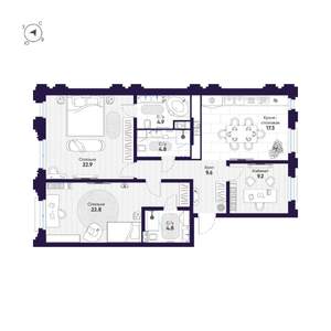 3-к квартира, строящийся дом, 96м2, 6/9 этаж