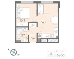 1-к квартира, вторичка, 34м2, 2/4 этаж