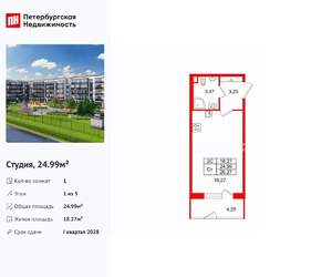 Студия квартира, вторичка, 25м2, 1/5 этаж